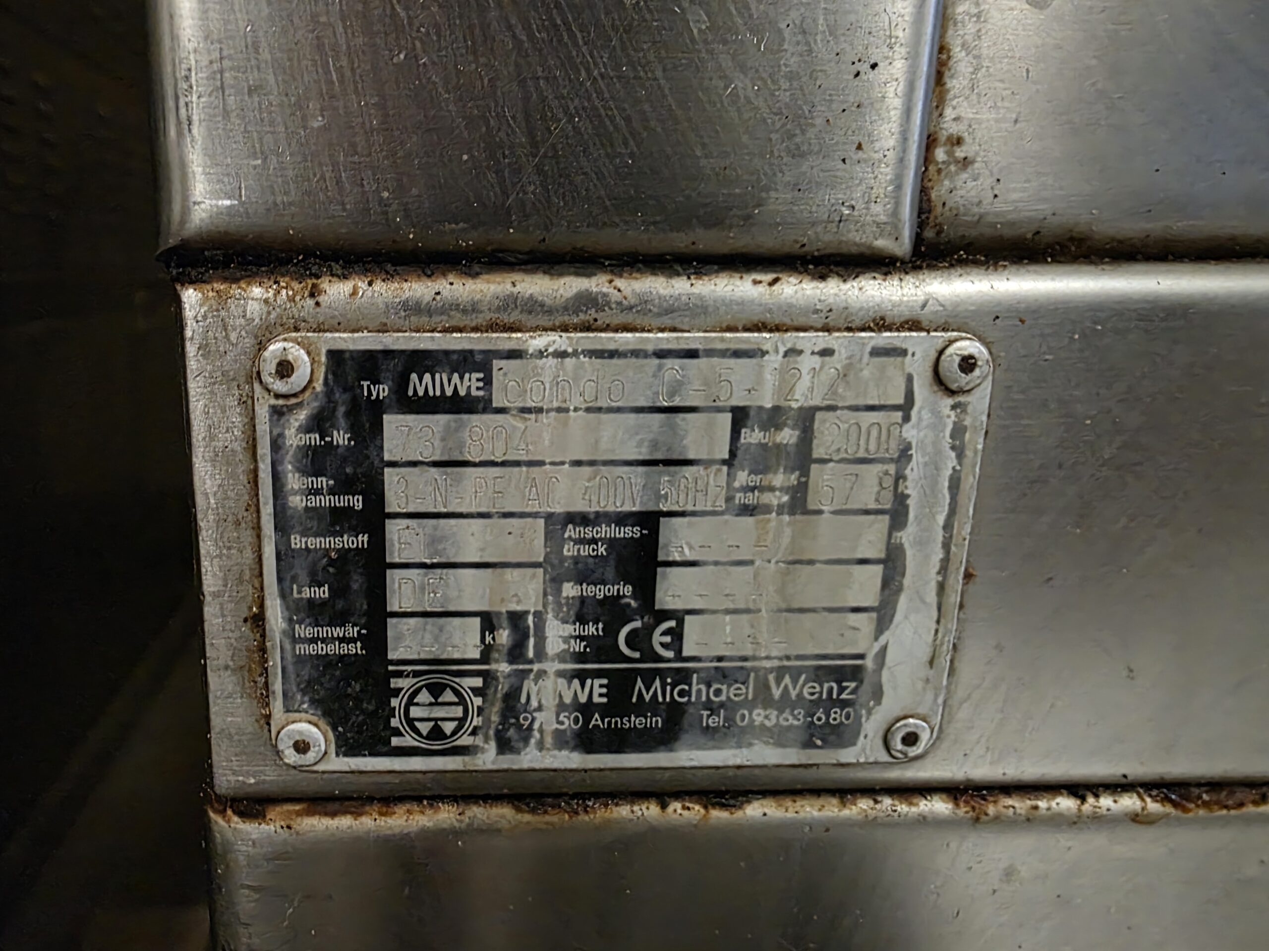 Piec wsadowy MIWE Condo C5 z 2000 roku, 5 komór pieczenia z garownią tabliczka znamionowa